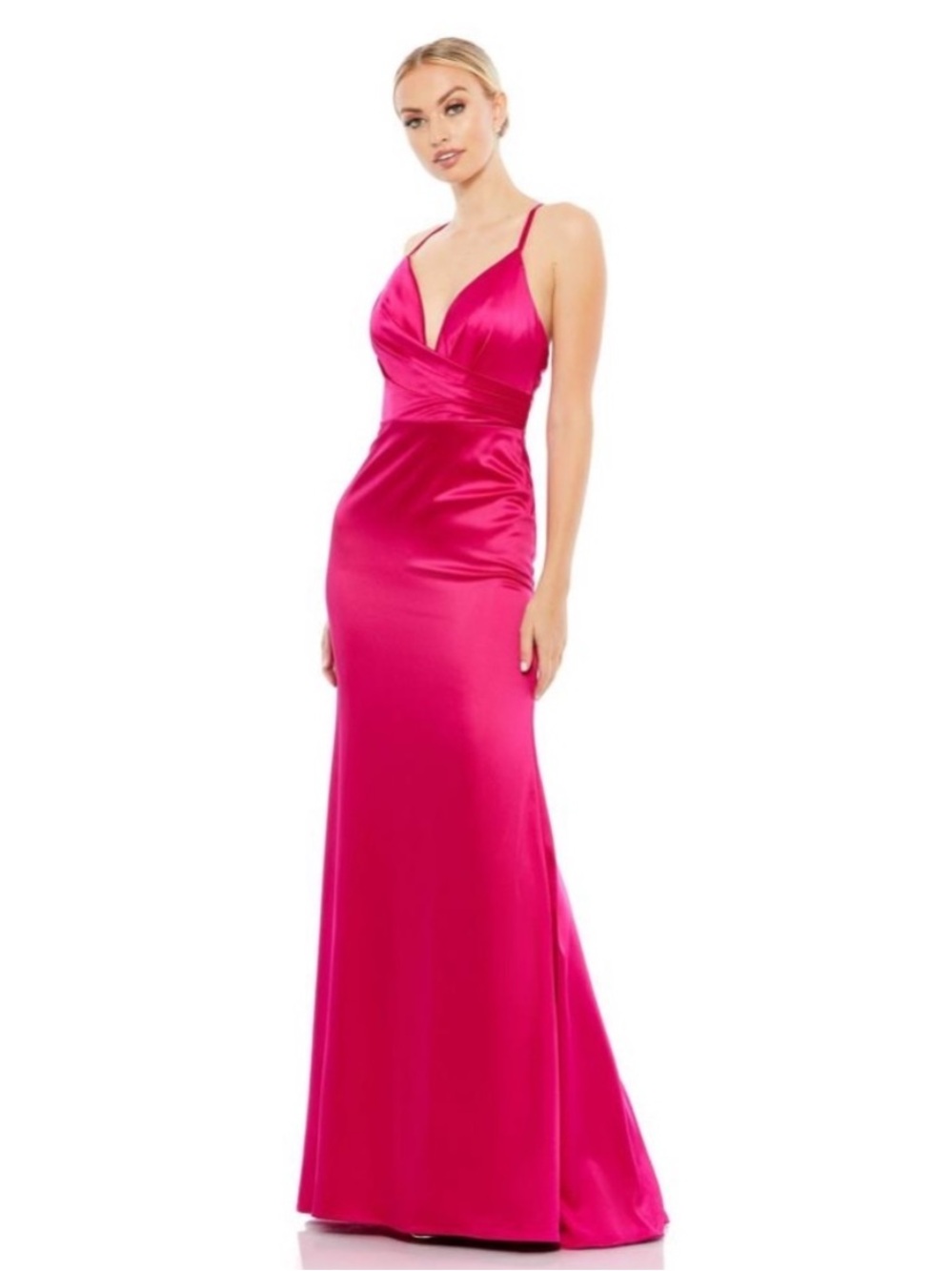 Ieena for MacDuggal Plunge Neck Gown in Fuchsia